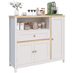 Viaozutis Storage Cabinet with Doors and Drawers,Kitchen Storage Cabinets，with Drawer and Adjustable Shelf（White）