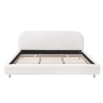 Merax King Size Teddy Fleece Thick Fabric Upholstered Platform Bed with Curved Shaped Headboard, Wood Bed Frame with Solid Round Legs for Kids Teens Adults, White