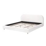 Merax King Size Teddy Fleece Thick Fabric Upholstered Platform Bed with Curved Shaped Headboard, Wood Bed Frame with Solid Round Legs for Kids Teens Adults, White