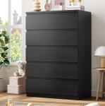 Jocoevol Black 5 Drawer Dresser for Bedroom, 15" D x 23.7" W x 40.4" H in Simply Chest of Drawers, Wood Storage Dresser with Drawers for Living Room Hallway Entryway, Black
