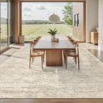 Soalmost 10x14 Area Rugs for Living Room, Non Slip Machine Washable Vintage Rugs, Low Pile Lightweight Large Rug for Bedroom, Dining Room, Home Office Beige