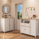 Viaozutis Storage Cabinet with Doors and Drawers,Kitchen Storage Cabinets，with Drawer and Adjustable Shelf（White）