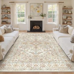 zesthome 8x10 Area Rugs - Stain Resistant Washable Rug for Living Room, Non-Slip Backing Large Area Rug with Ultra-Thin Low Pile for Bedroom, Vintage Home Decor