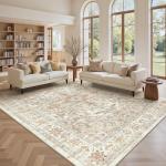 zesthome 8x10 Area Rugs - Stain Resistant Washable Rug for Living Room, Non-Slip Backing Large Area Rug with Ultra-Thin Low Pile for Bedroom, Vintage Home Decor