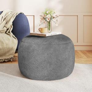 Gericco Round Stuffed Pouf Ottoman for Foot Rest, A Round Modern Foam Filled Poufs, Floor Chair for Living Room, Nursery, Dorm, A Soft Modern Foot Stool Perfect to Rest Your Feet (Grey, 20Inch)