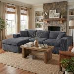 Shintenchi 105" Modular Sectional Sofa, Boneless L Shaped Couch with Deep Seat, Cloud Foam Couch with Oversized Chaise, Plush Cordurory Sofa No Assembly Needed for Living Room, Dark Gray