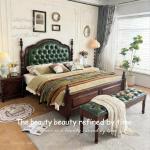 Modern Art Double Bed Top-grain Leather Bed 2 People Full Size Wood Frame Bedside Table With Drawers Bedroom Furniture Sets