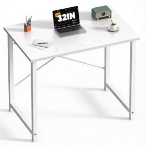 Sweetcrispy Computer Small Desk, 32 Inch Office Writing Work Study Student Home Bedroom Table with Metal Frame Wooden Tabletop No Wheels - White Wood