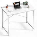 Sweetcrispy Computer Small Desk, 32 Inch Office Writing Work Study Student Home Bedroom Table with Metal Frame Wooden Tabletop No Wheels - White Wood