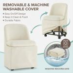 KISLOT Upholstered Dining Chairs with Casters, Washable Cover Modern Dining Room Chairs with Thick Cushion & Sturdy Metal Frame for Kitchen, Living Room, Dressing Room, Linen Fabric, 4PCS