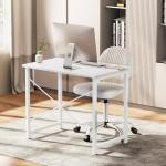 Sweetcrispy Computer Small Desk, 32 Inch Office Writing Work Study Student Home Bedroom Table with Metal Frame Wooden Tabletop No Wheels - White Wood