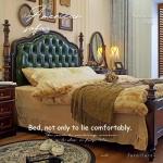 Modern Art Double Bed Top-grain Leather Bed 2 People Full Size Wood Frame Bedside Table With Drawers Bedroom Furniture Sets