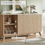 T4TREAM Fluted Buffet Cabinet, 60" Modern Sideboard with Sliding Doors & 4 Drawers, Coffee Bar Table with Storage, Faux Marble Top and Curved Profile Design for Dining Room, Living Room, Natural Oak