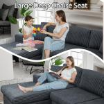 Shintenchi 105" Modular Sectional Sofa, Boneless L Shaped Couch with Deep Seat, Cloud Foam Couch with Oversized Chaise, Plush Cordurory Sofa No Assembly Needed for Living Room, Dark Gray