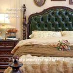 Modern Art Double Bed Top-grain Leather Bed 2 People Full Size Wood Frame Bedside Table With Drawers Bedroom Furniture Sets