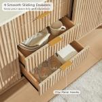 T4TREAM Fluted Buffet Cabinet, 60" Modern Sideboard with Sliding Doors & 4 Drawers, Coffee Bar Table with Storage, Faux Marble Top and Curved Profile Design for Dining Room, Living Room, Natural Oak