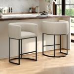 KRAMZMING Counter Height Bar Stools Set of 3, 24 Inch Seat Height Barstools for Dining Room, Fabric Upholstered Bar Chair for Kitchen Island, Linen Counter Stools with Metal Legs, Beige