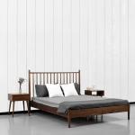 NTC Inno Wooden Bed Frame with Headboard, Solid Oak and Rubber Wood Foundation with Silent Slats and Wood Central Supports, 1000 Lb Capacity, Effortless Assembly, Queen - Dark Walnut