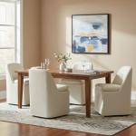 KISLOT Upholstered Dining Chairs with Casters, Washable Cover Modern Dining Room Chairs with Thick Cushion & Sturdy Metal Frame for Kitchen, Living Room, Dressing Room, Linen Fabric, 4PCS