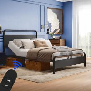 FLEXISPOT Queen Adjustable Bed, Complete with Modern Bed Frame, 0°to 60° Head Incline, Quiet Powerful DC Motor, Easy Assembly – Ideal for Relaxation, Reading, and Pressure Relief