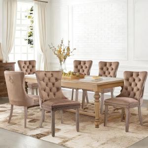 Set of 6 Modern Tufted Dining Chairs, High-End Upholstered Side Chairs with Button Back, Solid Wood Legs, Khaki Color