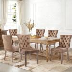 Set of 6 Modern Tufted Dining Chairs, High-End Upholstered Side Chairs with Button Back, Solid Wood Legs, Khaki Color