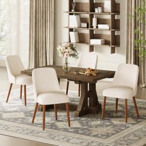 MALOL Dining Chairs Set of 4, Upholstered Dining Room Chair with Wood Legs, High-Back Padded Kitchen Chairs for Dining Room/Restaurant/Cafe, Beige