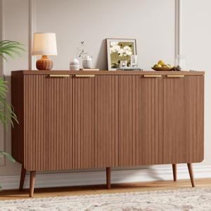 Sideboard Buffet Cabinet with Storage, 4 Doors Wood Entryway Cabinet, Modern Accent Cabinet with Solid Wood Feet & Adjustable Shelves, Multifunctional Console Table for Living Room, Kitchen, Hallway