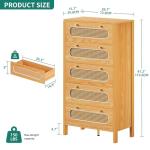 YITAHOME 47" Tall Buffet Sideboard Cabinet 5 Drawer Dresser, Boho Chest of Drawers with Golden Handles, Wood Storage Cabinet for Hallway, Entryway, Hold up to 300lbs - Oak