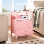 Yoobure Nightstand with Charging Station, Small Night Stand with Fabric Drawers and Storage Shelf for Bedrooms, Nightstands for Small Spaces, Bedside Table with USB Ports & Outlets Bed Side Table