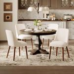 MALOL Dining Chairs Set of 4, Upholstered Dining Room Chair with Wood Legs, High-Back Padded Kitchen Chairs for Dining Room/Restaurant/Cafe, Beige