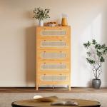 YITAHOME 47" Tall Buffet Sideboard Cabinet 5 Drawer Dresser, Boho Chest of Drawers with Golden Handles, Wood Storage Cabinet for Hallway, Entryway, Hold up to 300lbs - Oak