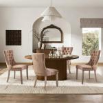 Set of 6 Modern Tufted Dining Chairs, High-End Upholstered Side Chairs with Button Back, Solid Wood Legs, Khaki Color