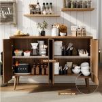 Sideboard Buffet Cabinet with Storage, 4 Doors Wood Entryway Cabinet, Modern Accent Cabinet with Solid Wood Feet & Adjustable Shelves, Multifunctional Console Table for Living Room, Kitchen, Hallway