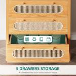 YITAHOME 47" Tall Buffet Sideboard Cabinet 5 Drawer Dresser, Boho Chest of Drawers with Golden Handles, Wood Storage Cabinet for Hallway, Entryway, Hold up to 300lbs - Oak