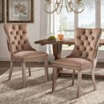 Set of 6 Modern Tufted Dining Chairs, High-End Upholstered Side Chairs with Button Back, Solid Wood Legs, Khaki Color