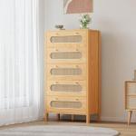 YITAHOME 47" Tall Buffet Sideboard Cabinet 5 Drawer Dresser, Boho Chest of Drawers with Golden Handles, Wood Storage Cabinet for Hallway, Entryway, Hold up to 300lbs - Oak