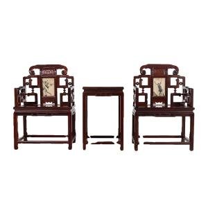 Red sour branch Taishi chair coffee table three-piece set Living room mahogany high armrests inlaid marble back chair