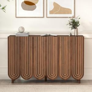 47.2 Storage Cabinet, Farmhouse Buffet Cabinet with Solid Wood Legs, 3-Door Sideboard Coffee Bar Cabinets for Kitchen Living Roo