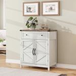 ChooChoo Kitchen Storage Cabinet, Coffee Bar Cabinet, Farmhouse Buffet Sideboard with Drawer for Kitchen, Living Room, White