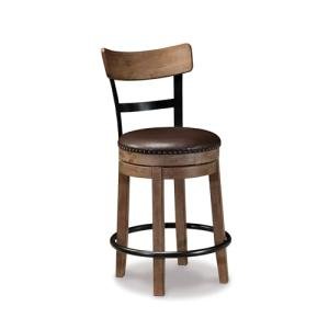 Signature Design by Ashley Pinnadel |24.25" Counter-Height Swivel Bar Stool – Modern Farmhouse, Faux Leather, 360° Swivel, Nailhead Trim, Rustic Light Brown
