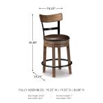 Signature Design by Ashley Pinnadel |24.25" Counter-Height Swivel Bar Stool – Modern Farmhouse, Faux Leather, 360° Swivel, Nailhead Trim, Rustic Light Brown