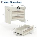 Rattan Nightstand Set of 2, Bedside Table, Modern Night Stand with Type-C Charging Station, 2 Drawer Storage Space, with Hook Included, Suitable for Bedroom, Office as a End Table, Side Tables