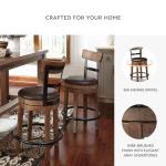 Signature Design by Ashley Pinnadel |24.25" Counter-Height Swivel Bar Stool – Modern Farmhouse, Faux Leather, 360° Swivel, Nailhead Trim, Rustic Light Brown