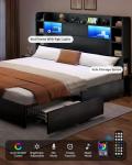 YITAHOME King Size Bed Frame with Bookcase Headboard and 4 Storage Drawers, RGB LED Bed Frame with Type-C & USB Charging Station Storage Headboard Beds, No Box Spring Needed, Noise Free, Black