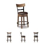 Signature Design by Ashley Pinnadel |24.25" Counter-Height Swivel Bar Stool – Modern Farmhouse, Faux Leather, 360° Swivel, Nailhead Trim, Rustic Light Brown