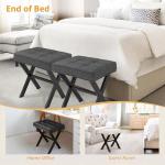 LUE BONA Vanity Stool, Square Linen Makeup Stool with Metal X Legs, Small Ottoman Stool Chair for Vanity, Modern Padded Vanity Seat Foot Rest Stool for Makeup Room, Living Room, Bathroom, Carbon Gray
