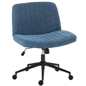 OLIXIS Criss Cross Chair with Wheels Wide Cross Legged Office Desk Vanity Chair Comfy Fabric Armless Adjustable Swivel for Home Computer Task Blue