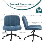 OLIXIS Criss Cross Chair with Wheels Wide Cross Legged Office Desk Vanity Chair Comfy Fabric Armless Adjustable Swivel for Home Computer Task Blue
