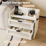 Rattan Nightstand Set of 2, Bedside Table, Modern Night Stand with Type-C Charging Station, 2 Drawer Storage Space, with Hook Included, Suitable for Bedroom, Office as a End Table, Side Tables